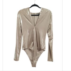 Zara Shimmering Gold Long Sleeve Bodysuit Size L